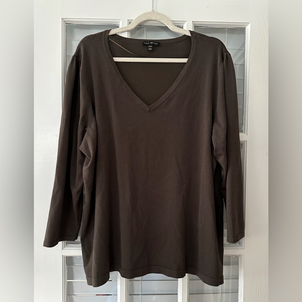 Lane Bryant Women’s 22/24 Brown V Neck Lightweight Pullover Sweater | SKU 0512